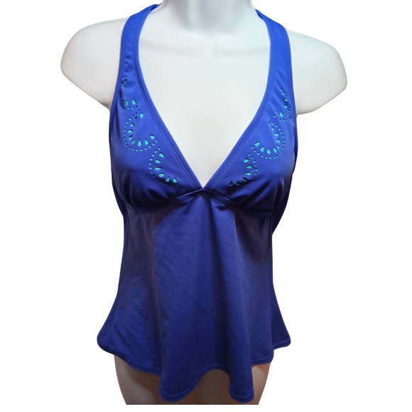 Ocean Avenue Swimwear Tankini Cutout Halter Top One Piece Bathing Suit Blue - Picture 14 of 14